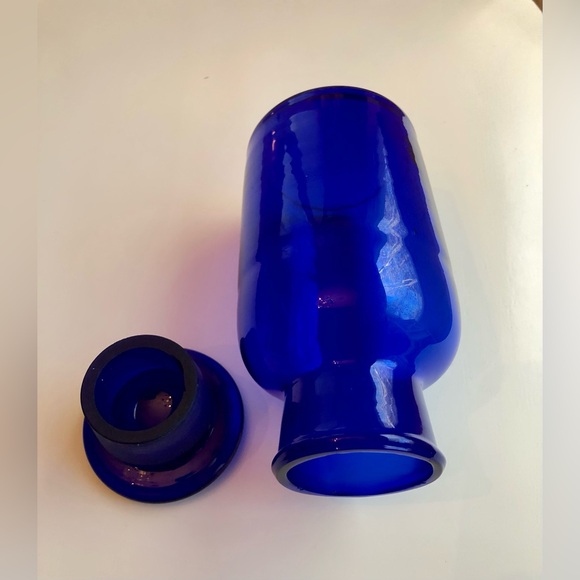 Vintage Cobalt Blue Glass Apothecary Bottle w/Ground Glass Neck & Lid Stopper - Picture 9 of 14